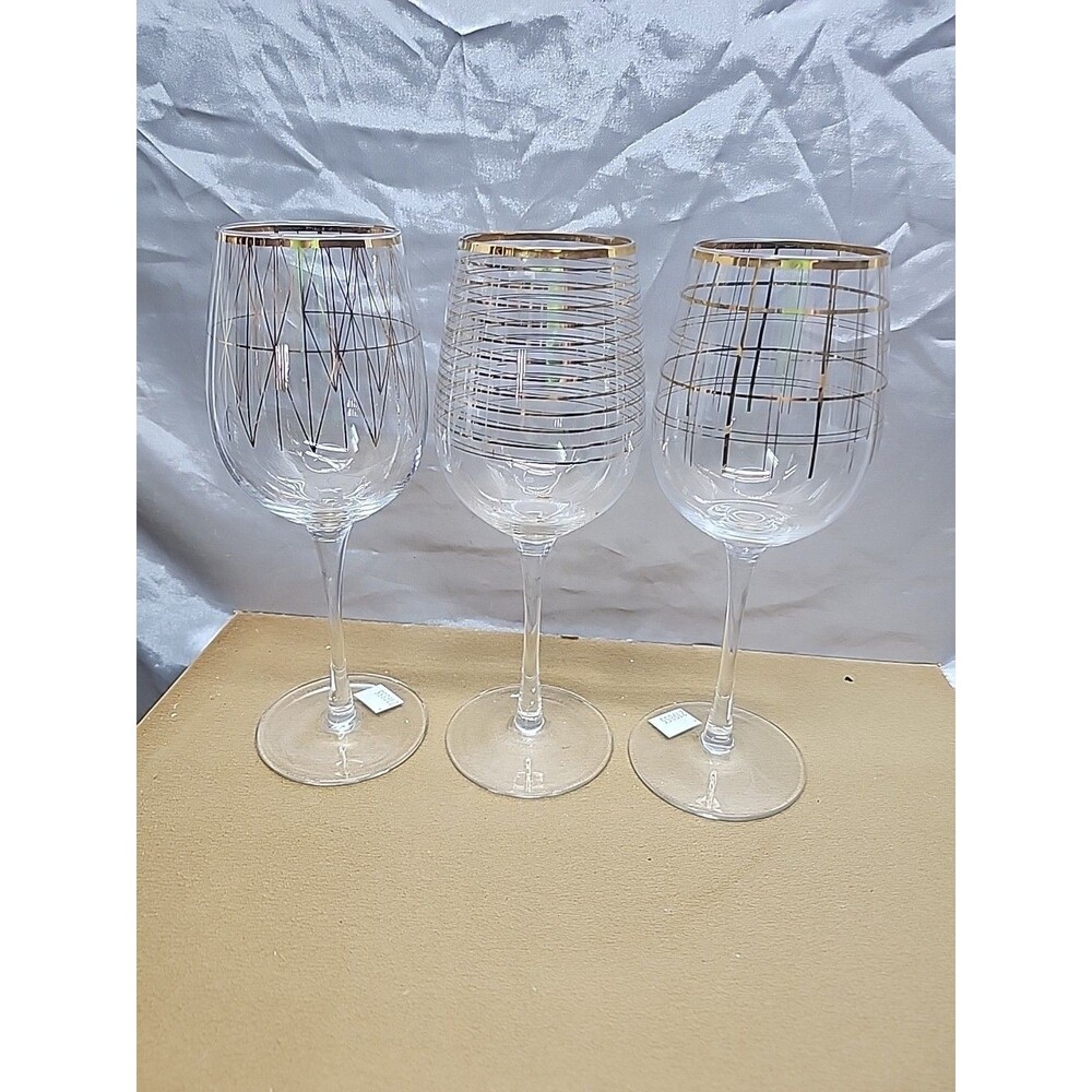 3 Mikasa Cheers 24k Gold  tirm 9" Wine Glasses NWT